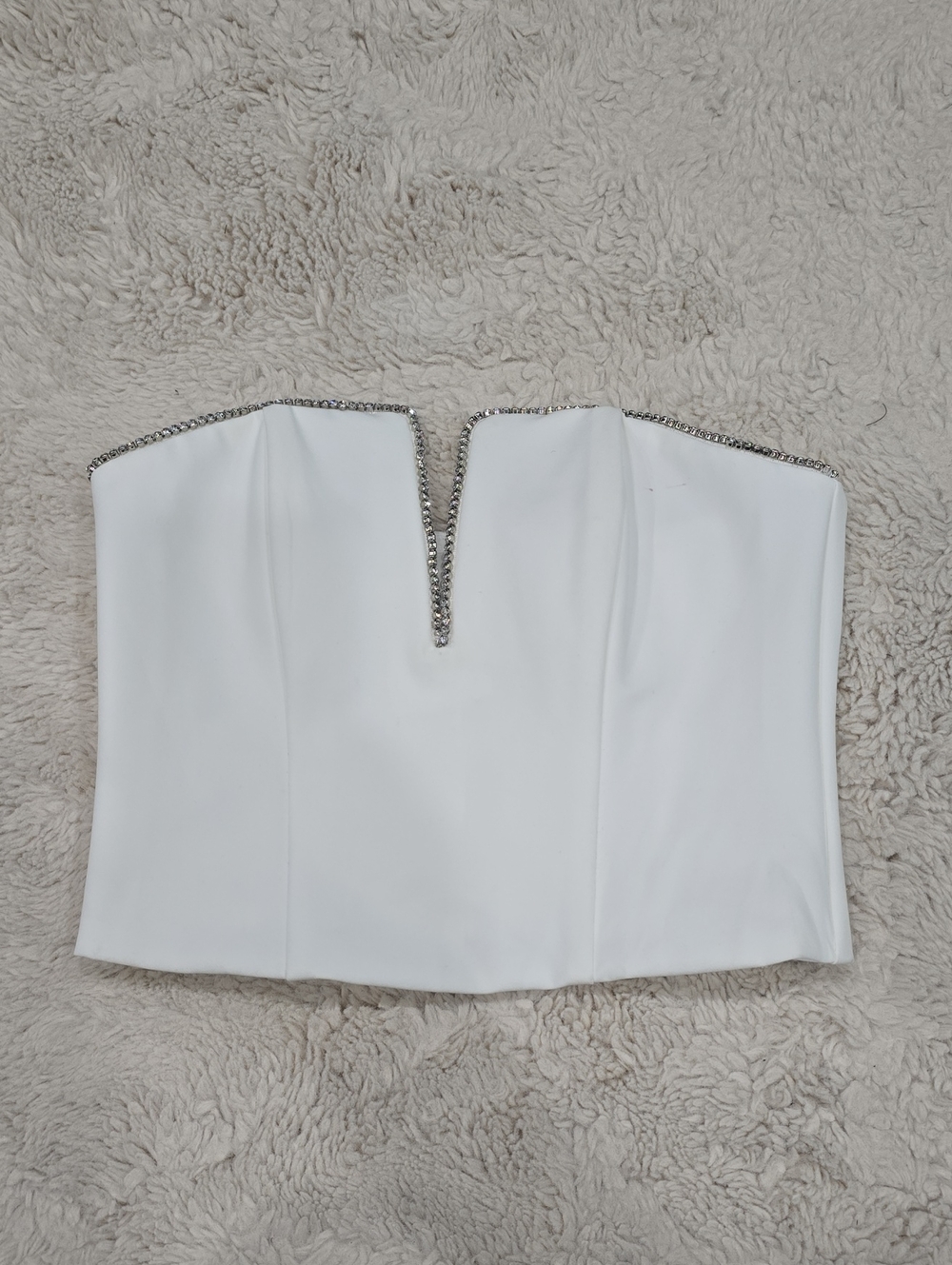 Astr White Strapless Bustier Top with Silver Chain Trim